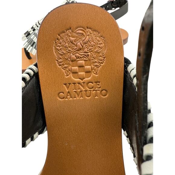VINCE CAMUTO Rebeka Tassel Slingback Thong Sandal 5 1/2 Black & White Lthr NIB - Picture 6 of 10